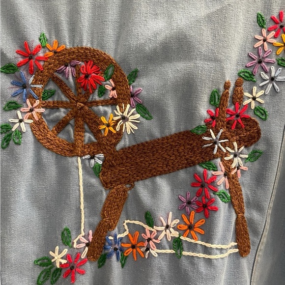 Vintage Hand Embroidered Denim Shirt Jacket Size Large Estimated - Picture 11 of 12